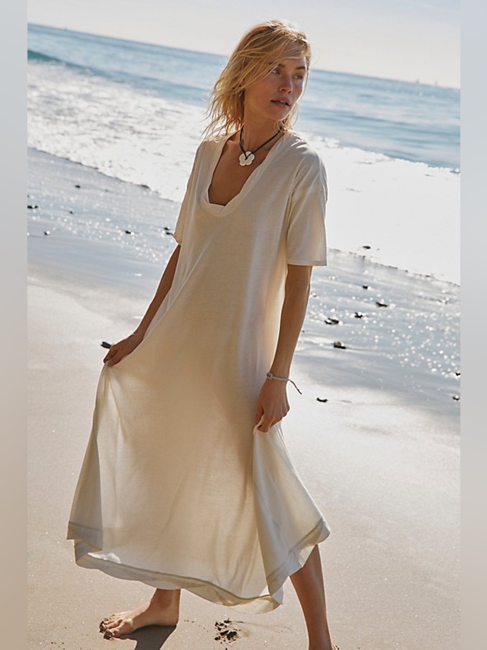 Free People Carter T Shirt Dress Ivory White Beachy Boho swim coverup M